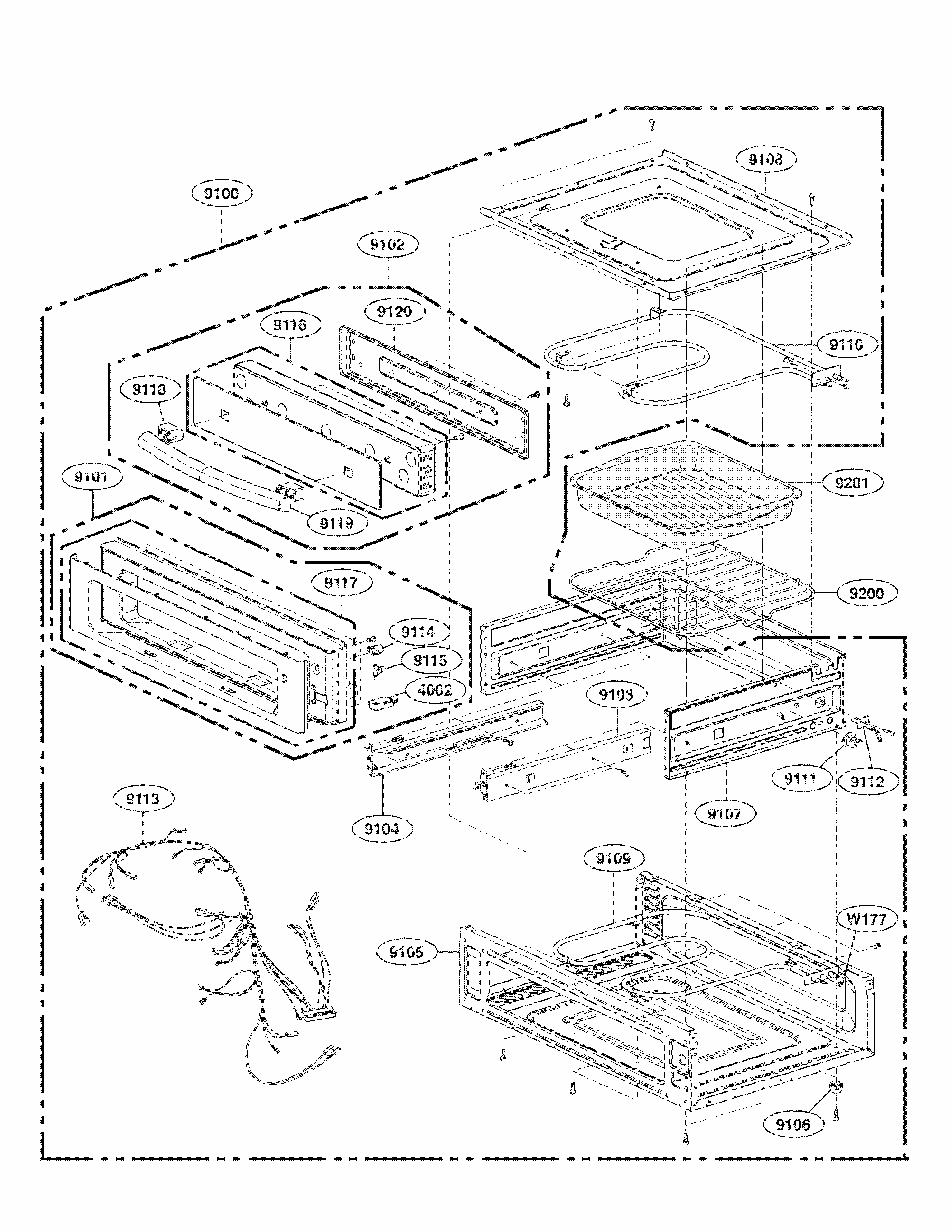 Drawer Parts Diagram and Parts List for 72166993011  Kenmore Microwave