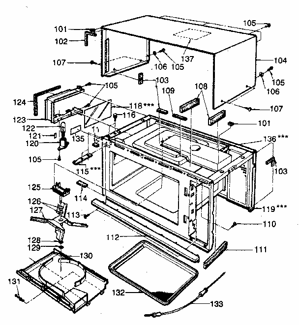 Cabinet Parts Diagram and Parts List for 7218852580  Kenmore Microwave