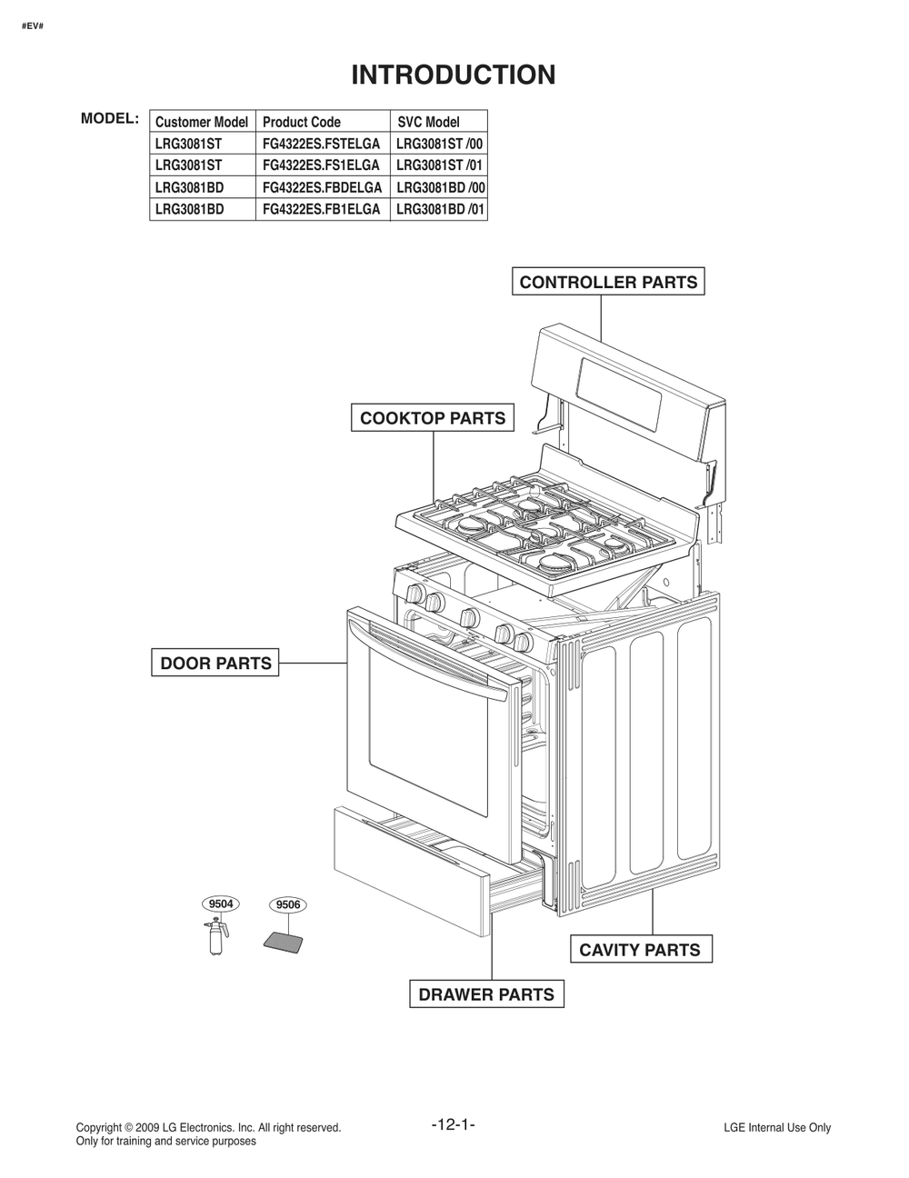 Introduction Diagram and Parts List for FG4322ES FB1ELGA LG Range