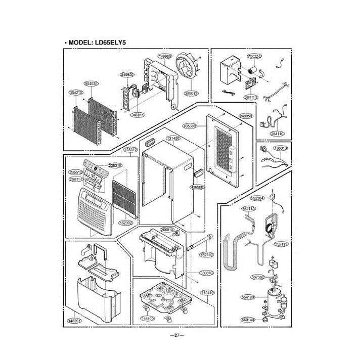 Section Diagram and Parts List for LD65ELY5 AWYAUSL LG Dehumidifier