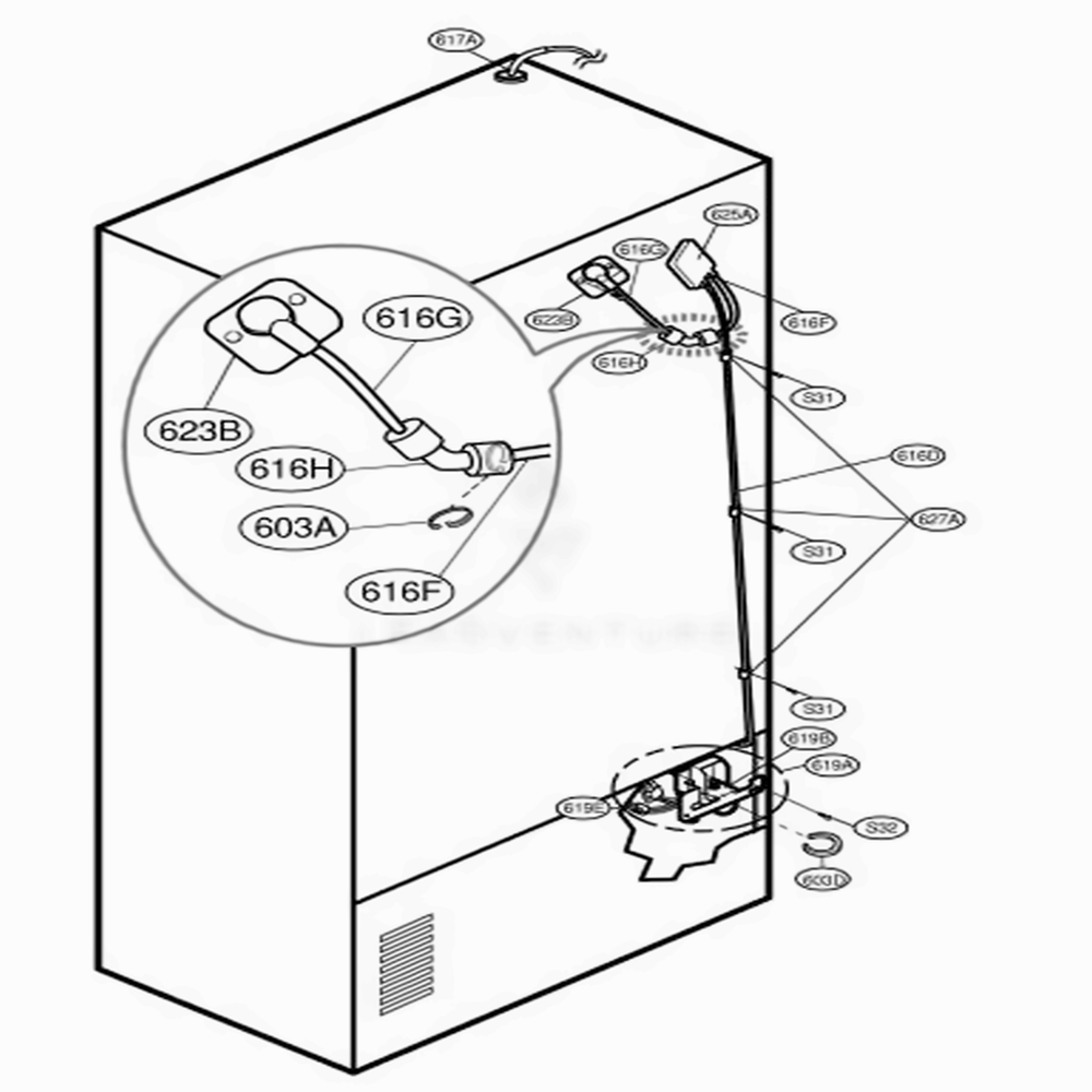 Valve And Water Tube Parts Diagram and Parts List for 79763 ASTCSEC LG Refrigerator
