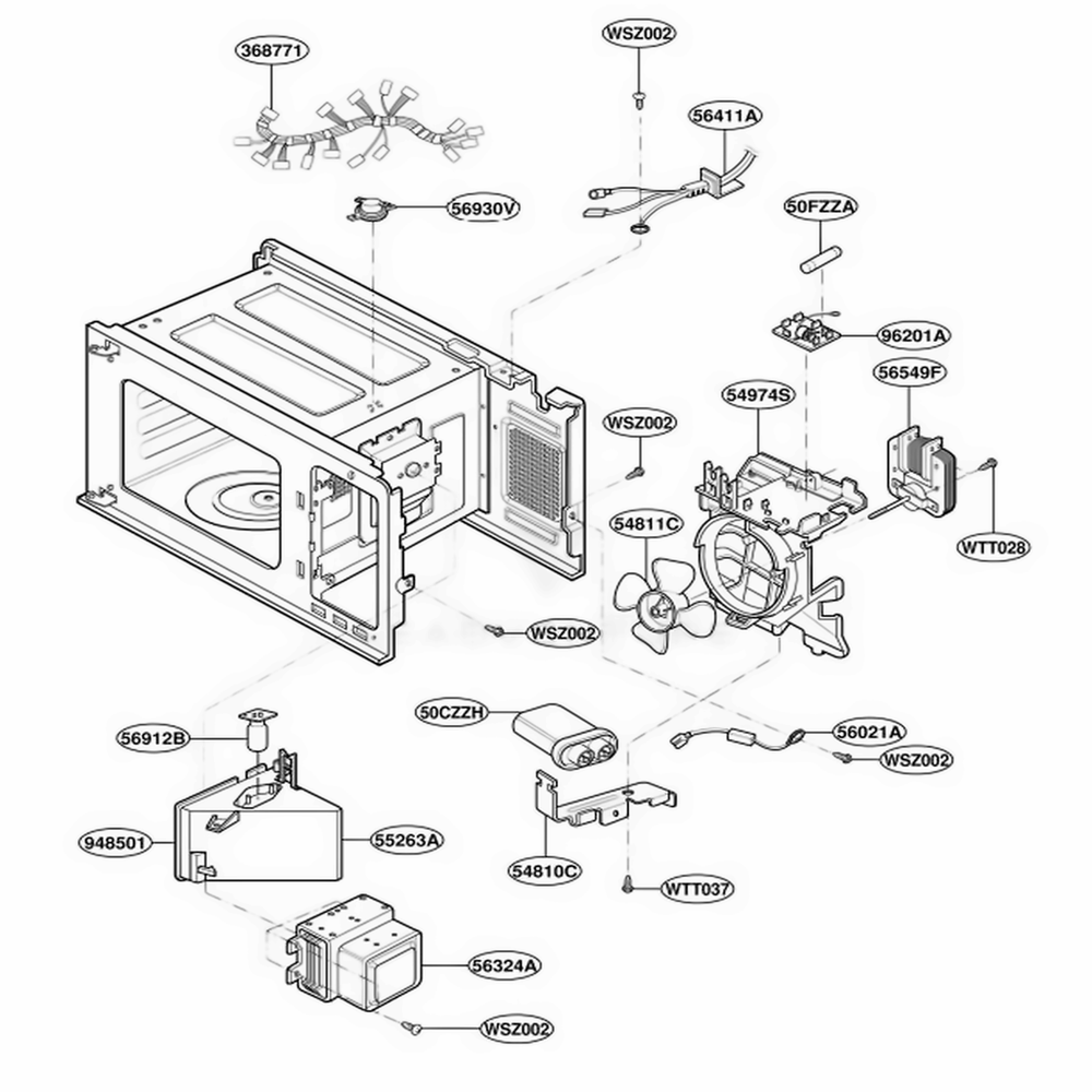 Interior Parts Diagram and Parts List for 88929 BKESEC LG Range