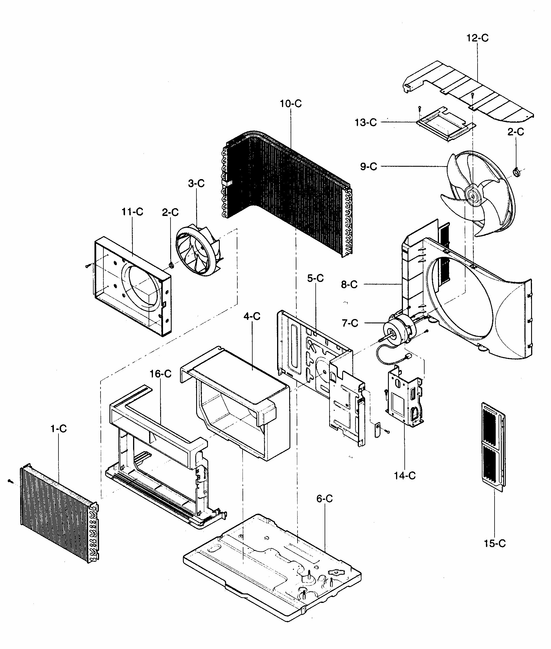 Air Handling/cycle Parts Diagram and Parts List for 58072093200  Kenmore Air Conditioner