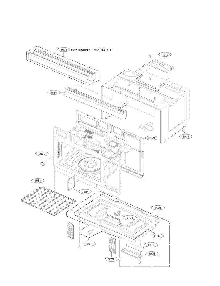 Cavity Parts Diagram and Parts List for LMV1831SW  LG Microwave