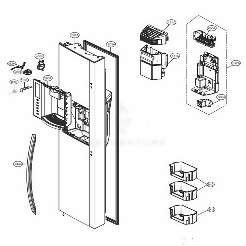 Freezer Door Diagram and Parts List for LSXC22486S ASTCNA0 LG Refrigerator