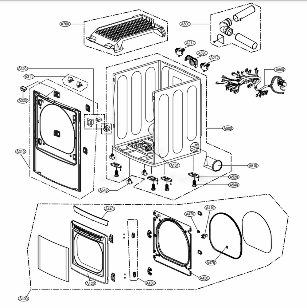 Cabinet And Door Assembly: Electric Type Diagram and Parts List for DLEX5680V ASSEEUS LG Washer