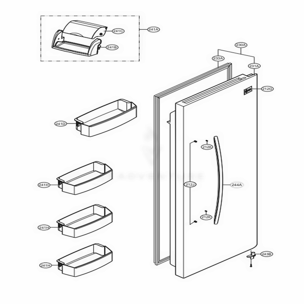 Refrigerator Door Diagram and Parts List for LSC27925SB AWBCNA0 LG Refrigerator
