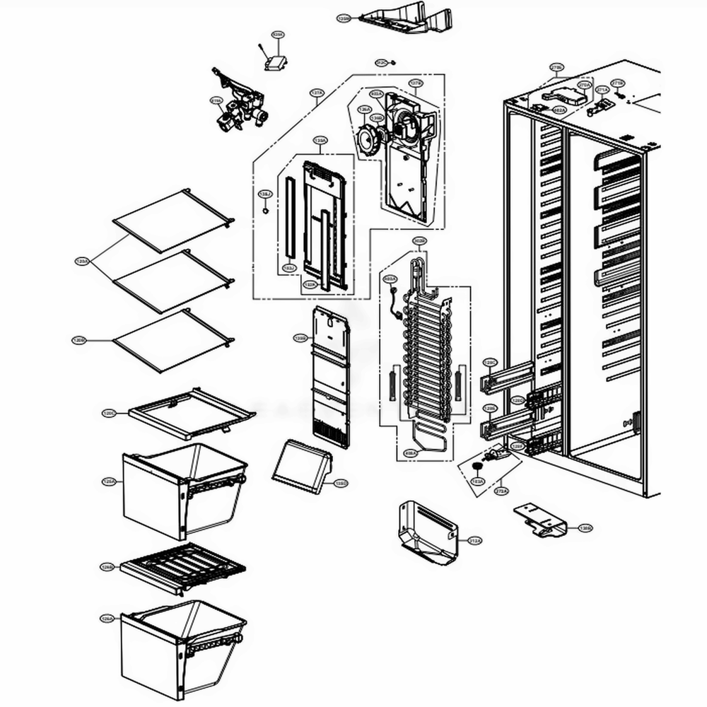 Freezer Compartment Diagram and Parts List for LSC22991ST ASTCNA0 LG Refrigerator