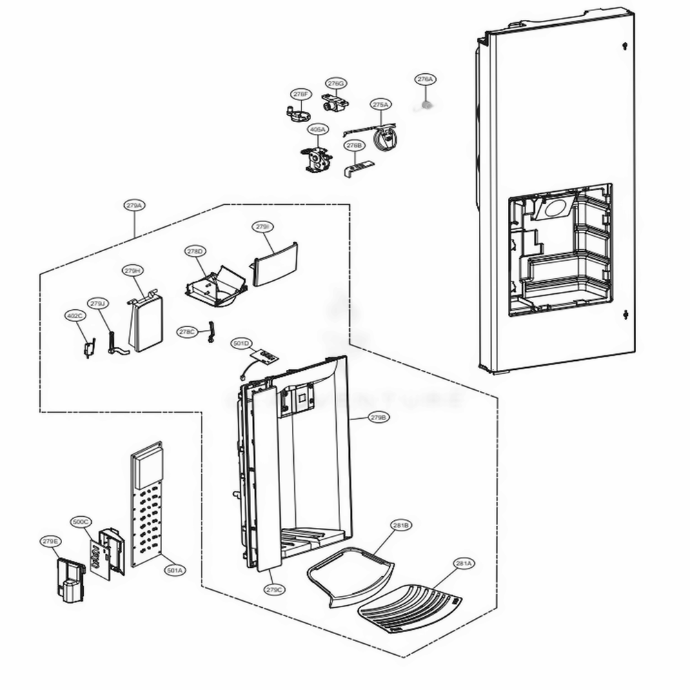 Dispenser Parts Diagram and Parts List for LFXS24626S ASTCNA0 LG Refrigerator