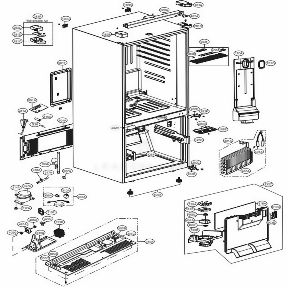 Case Parts Diagram and Parts List for 78044 ABICSE1 LG Refrigerator