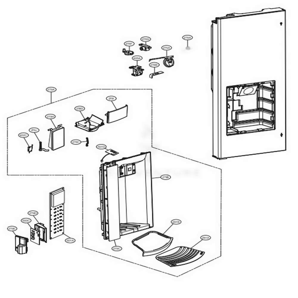 Dispenser Parts Diagram and Parts List for LFXS24626D ASBCNA0 LG Refrigerator