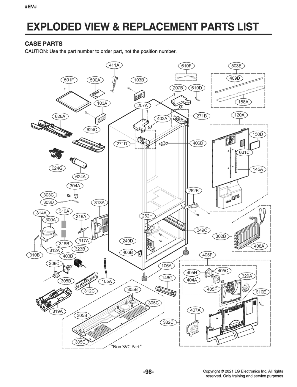 Case Parts Diagram and Parts List for GR-L288NKXM ASBCNA8 LG Refrigerator