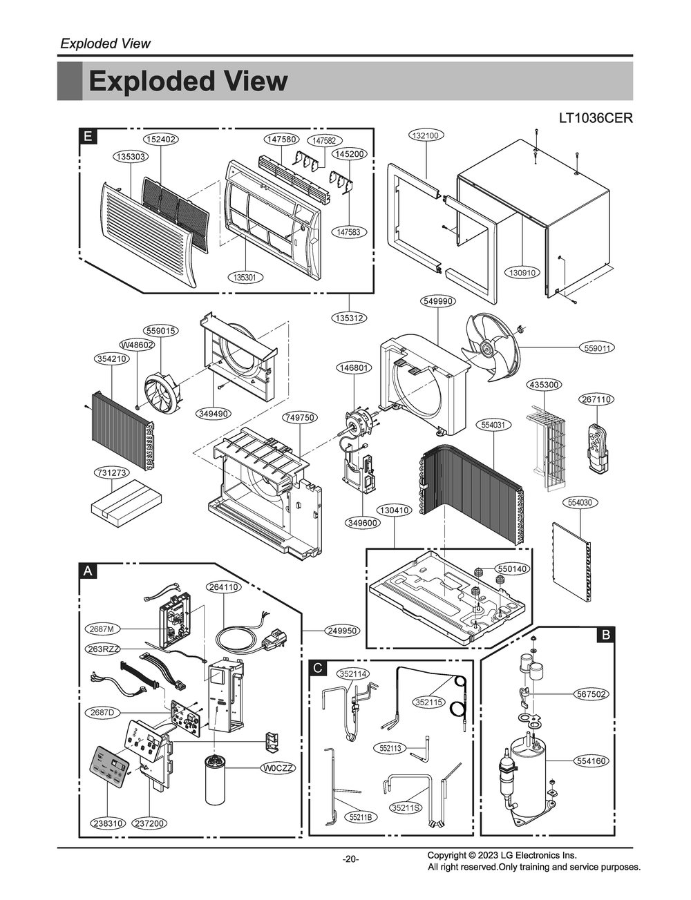 Diagram 1 Diagram and Parts List for LT1036CER AT3AUSH LG Air Conditioner