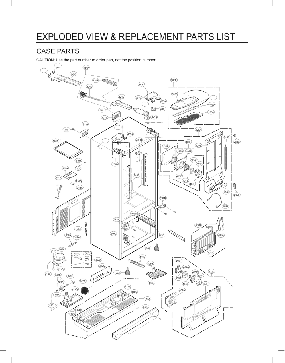 Case Parts Diagram and Parts List for GC-L288NSJP ASTCNA4 LG Refrigerator