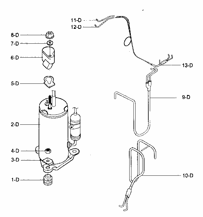 Compressor Parts Diagram and Parts List for 58075180501  Kenmore Air Conditioner