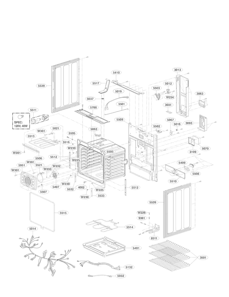 Upper Cavity Parts Diagram and Parts List for LDE3037BD  LG Range