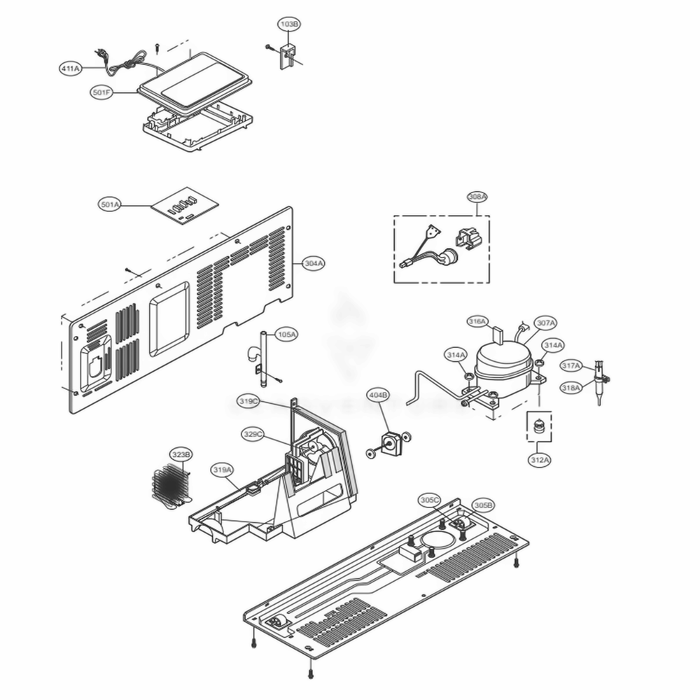Machine Compartment Diagram and Parts List for LSXC22396D ASBCNA4 LG Refrigerator