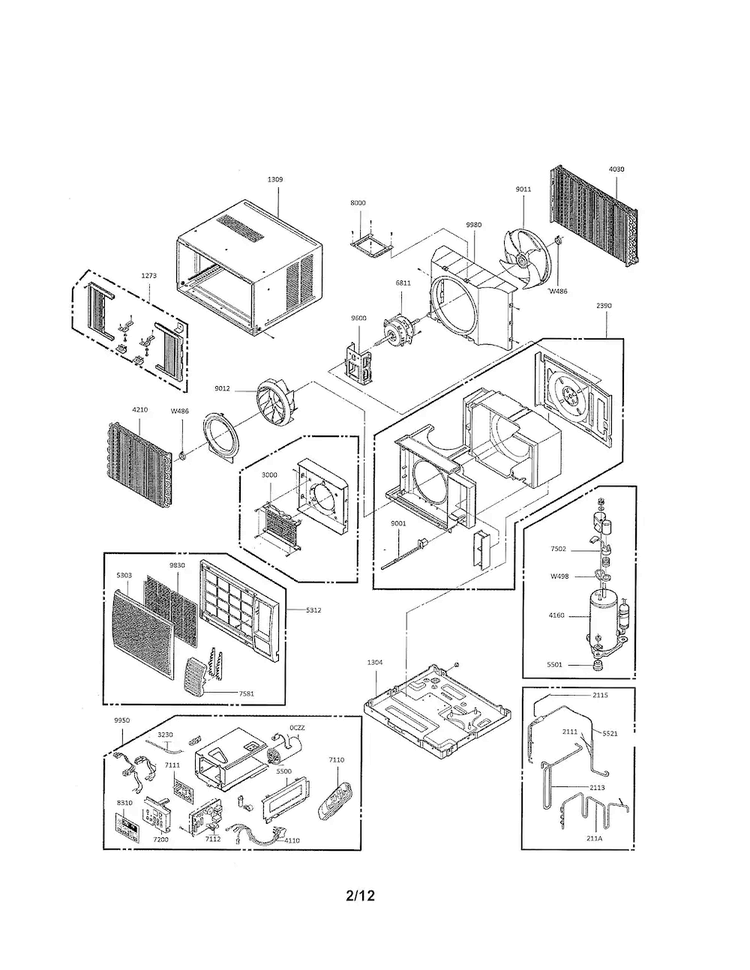 Exploded View Parts Diagram and Parts List for LWHD7000HRY7  LG Air Conditioner
