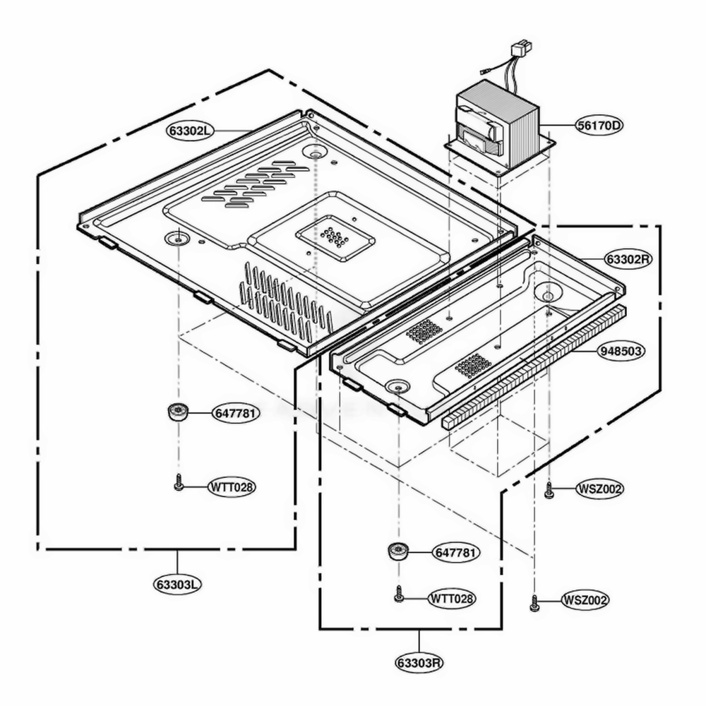 Base Plate Parts Diagram and Parts List for YMT4140SKQ AW1EWPC LG Wall Oven