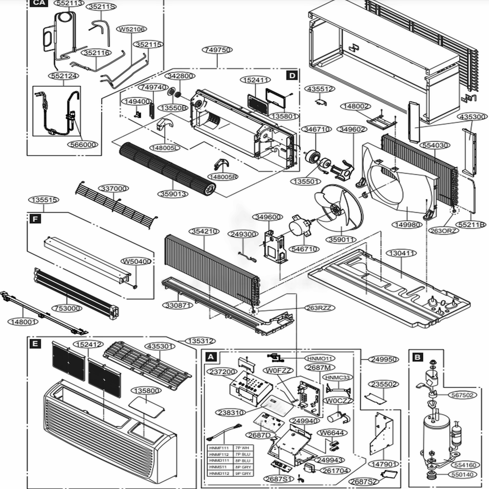 Main Diagram and Parts List for LP123CDUC ASBBEUS LG Air Conditioner