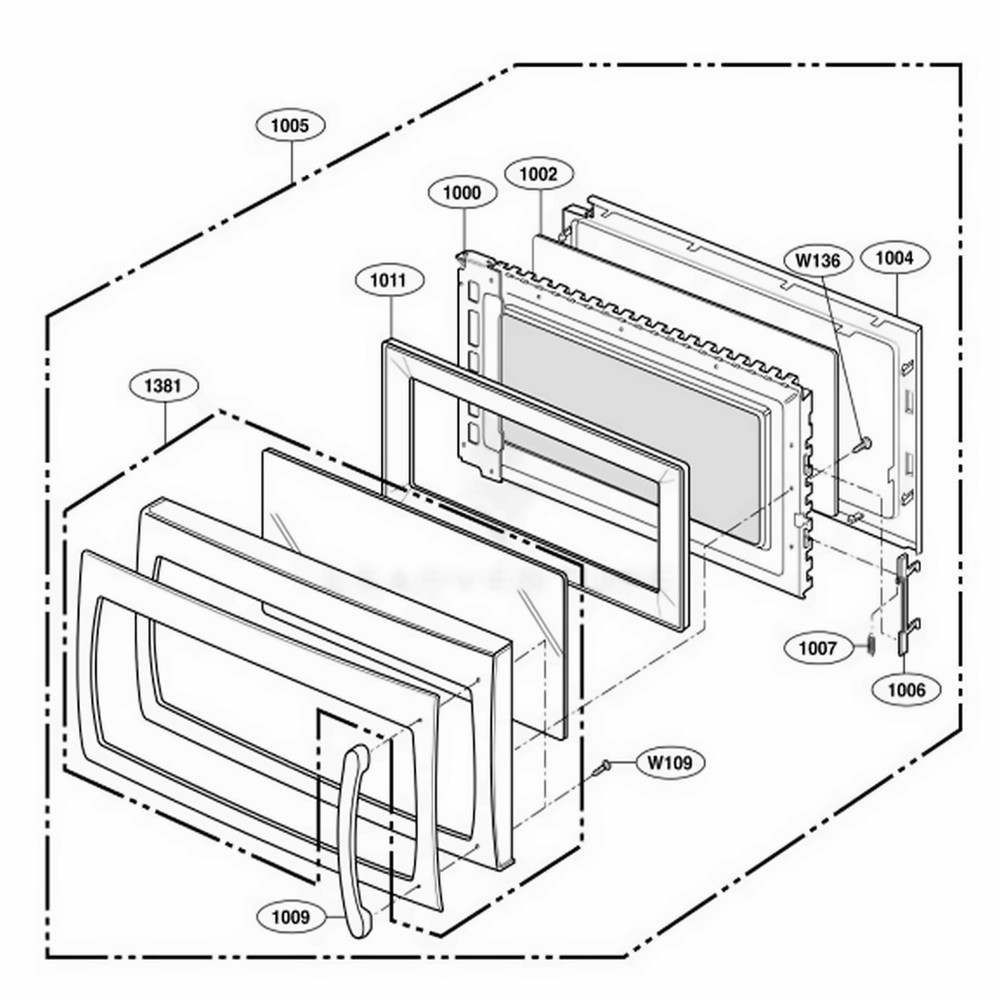 Door Parts Diagram and Parts List for 85143 ASTESEC LG Microwave