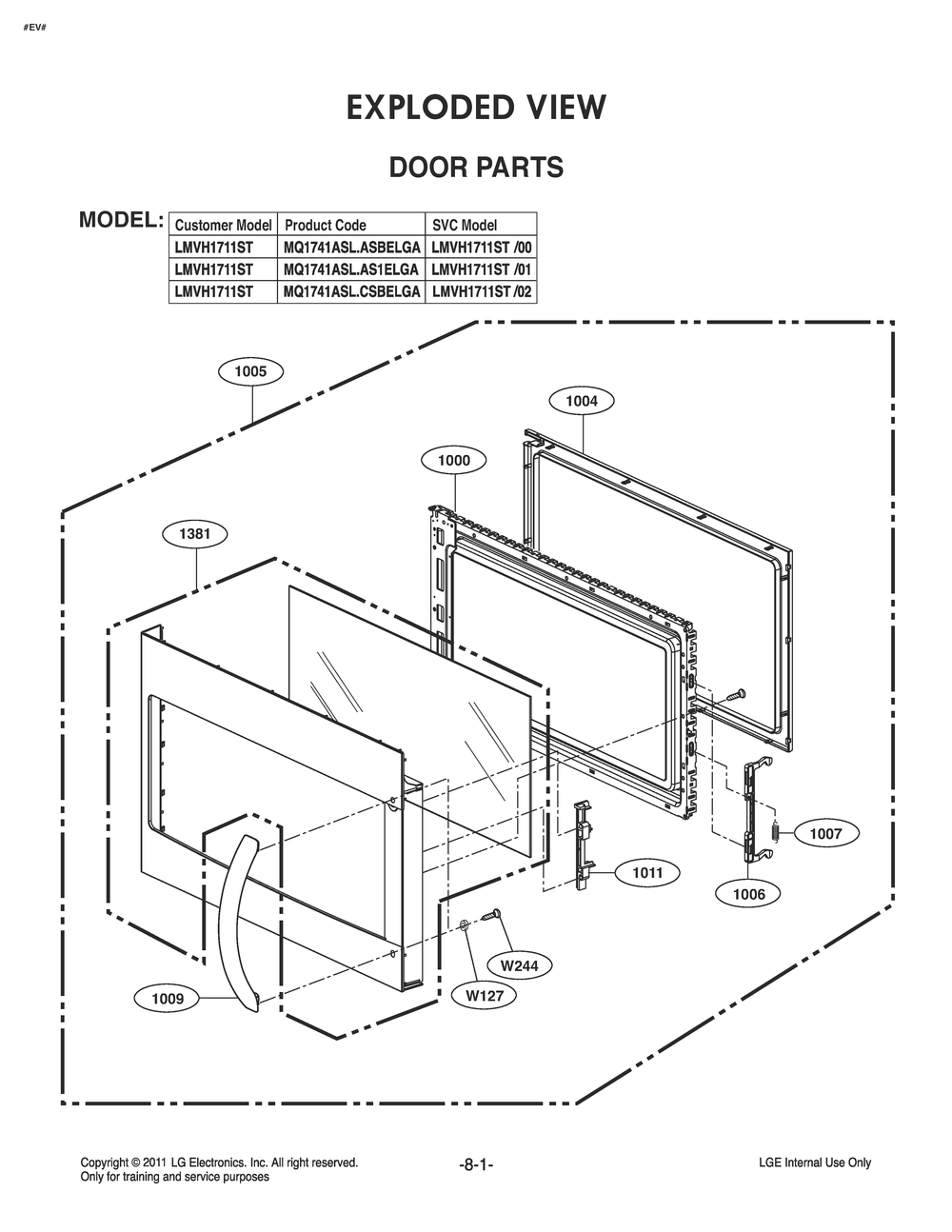 Door Parts Diagram and Parts List for MQ1741ASL CSBESEA LG Microwave