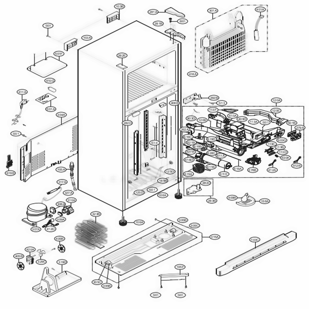 Case Parts Diagram and Parts List for 79309 AWB1SER LG Refrigerator