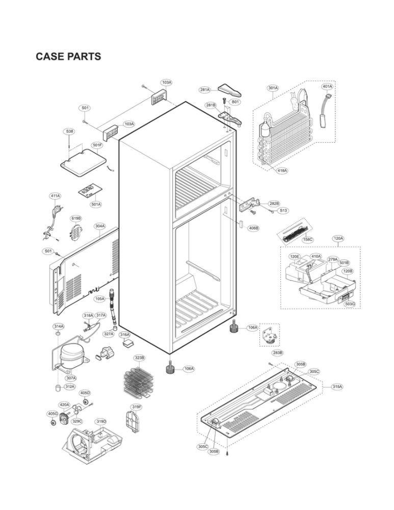 Case Parts Diagram and Parts List for LTCS20020B 00 LG Refrigerator