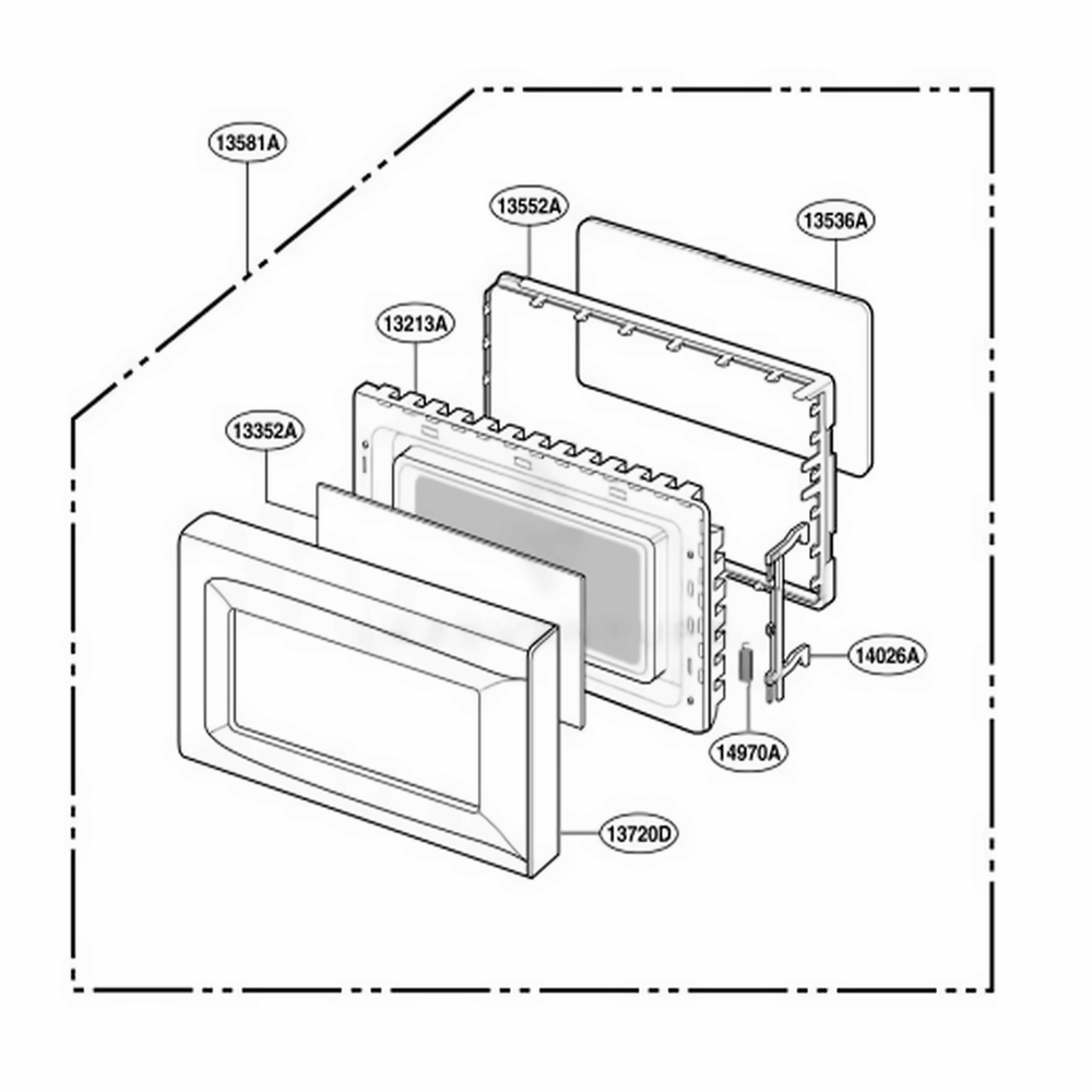 Door Parts Diagram and Parts List for MA825B KBKEKMT LG Wall Oven