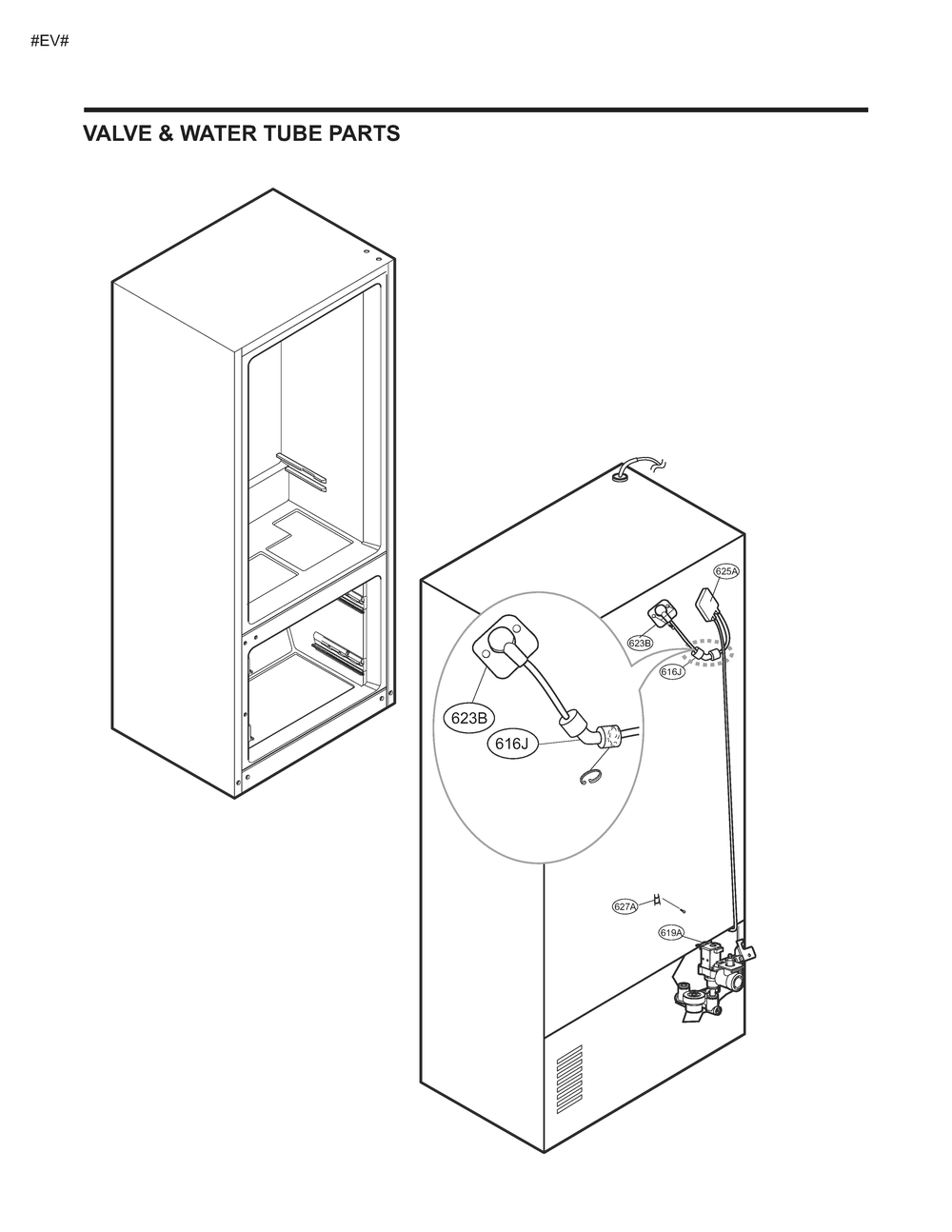 Valve And Water Tube Parts Diagram and Parts List for GM-J268NSJM ASTCNA0 LG Refrigerator