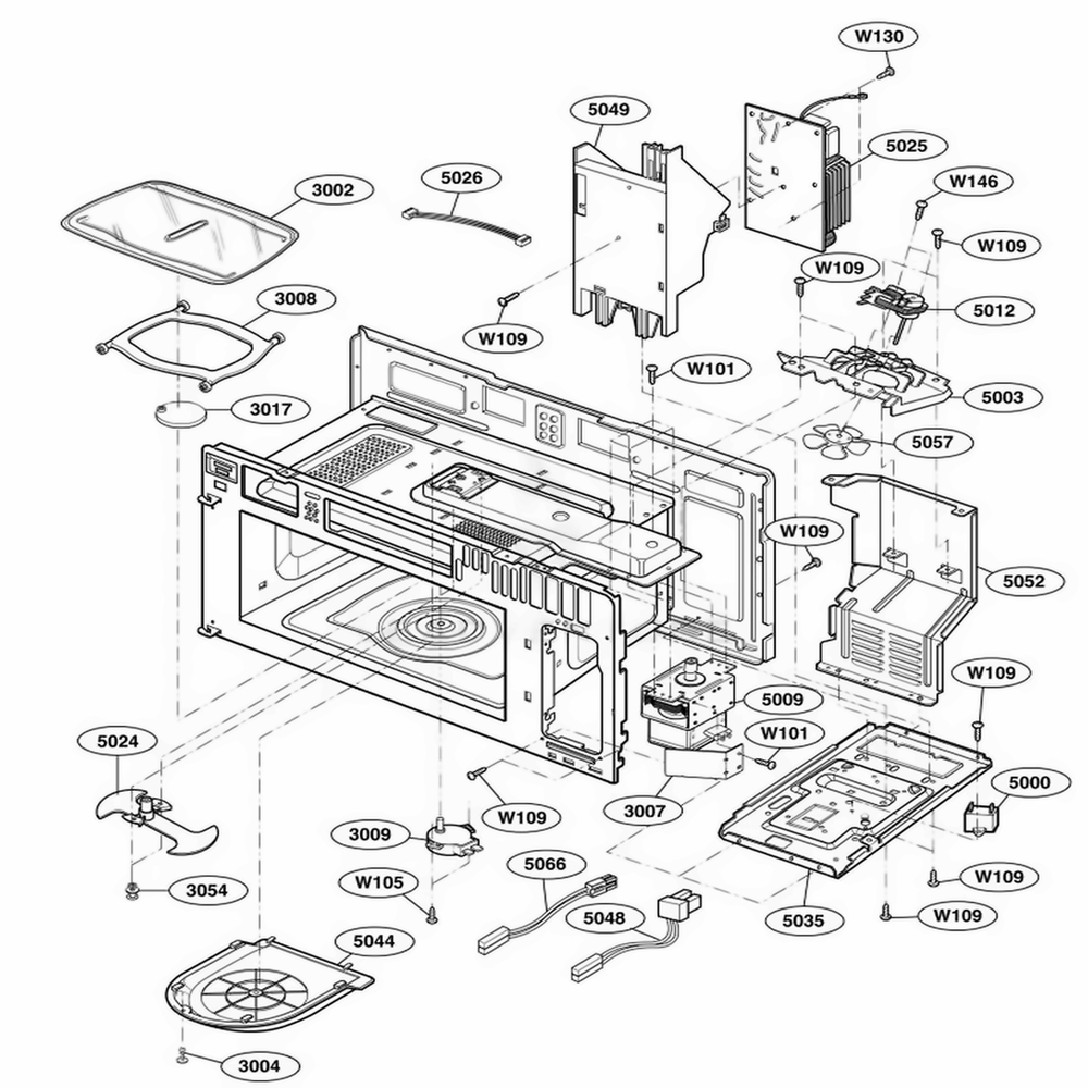 Interior Parts 1 Diagram and Parts List for 64662 AW1ESEA LG Range