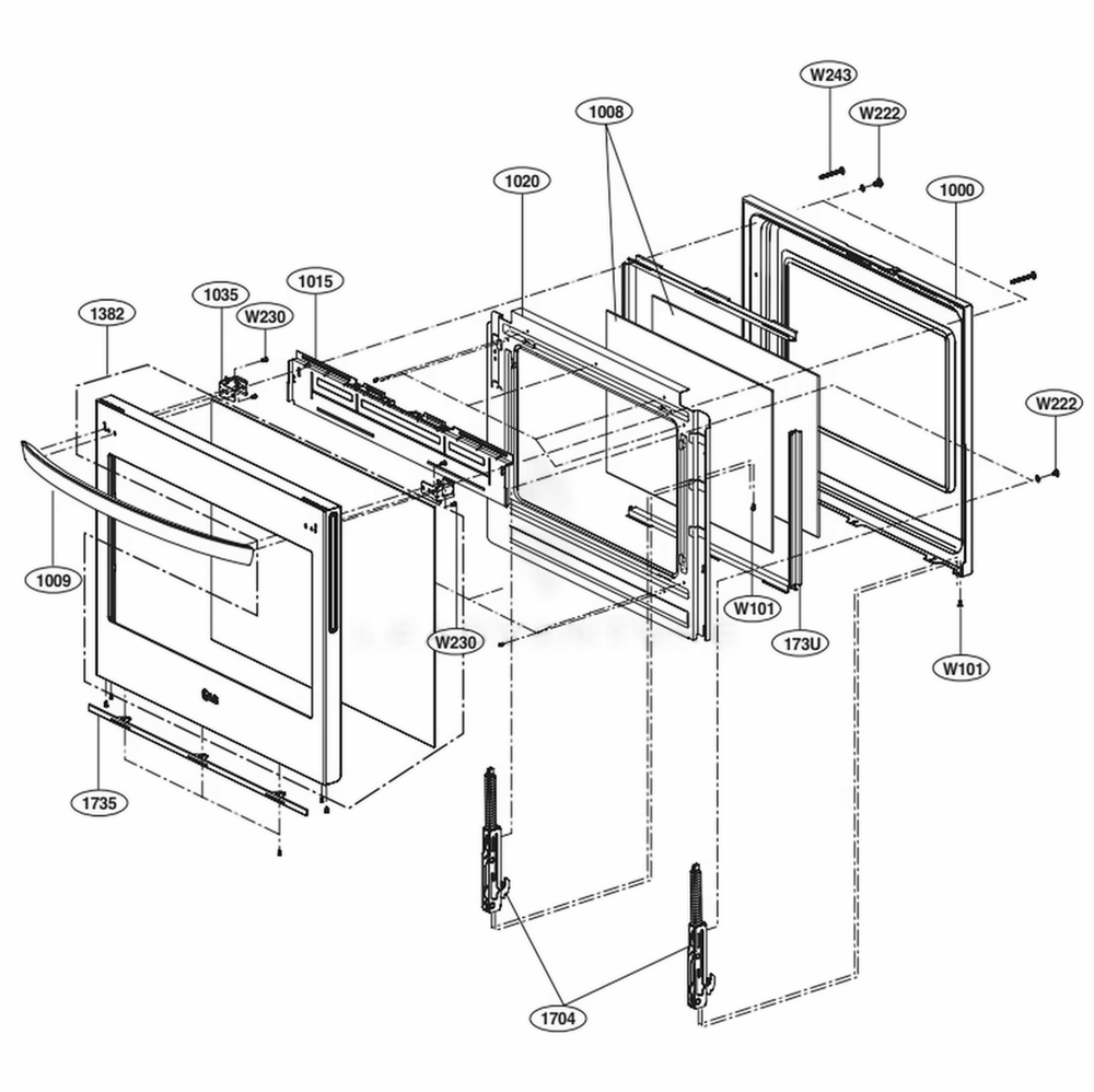 Door Parts Diagram and Parts List for LSE4611ST ASTLLGA LG Range