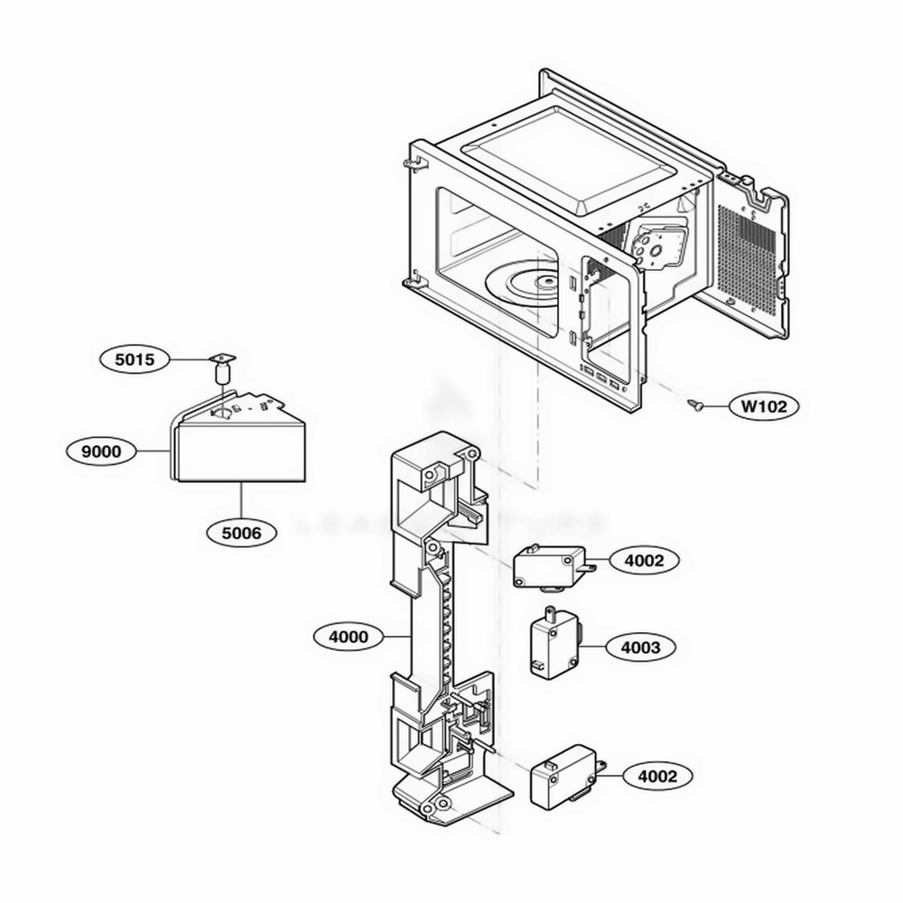 Latch Board Parts Diagram and Parts List for 62212201 CW1ESEA LG Range