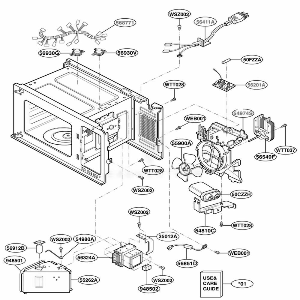 Interior Parts 2 Diagram and Parts List for JES1351WB CWHEGEU LG Wall Oven