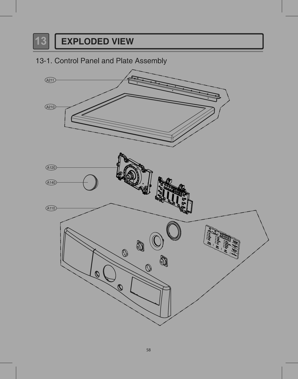 Control Panel And Plate Assembly Diagram and Parts List for DLE3300W ABWEEUS LG Dryer