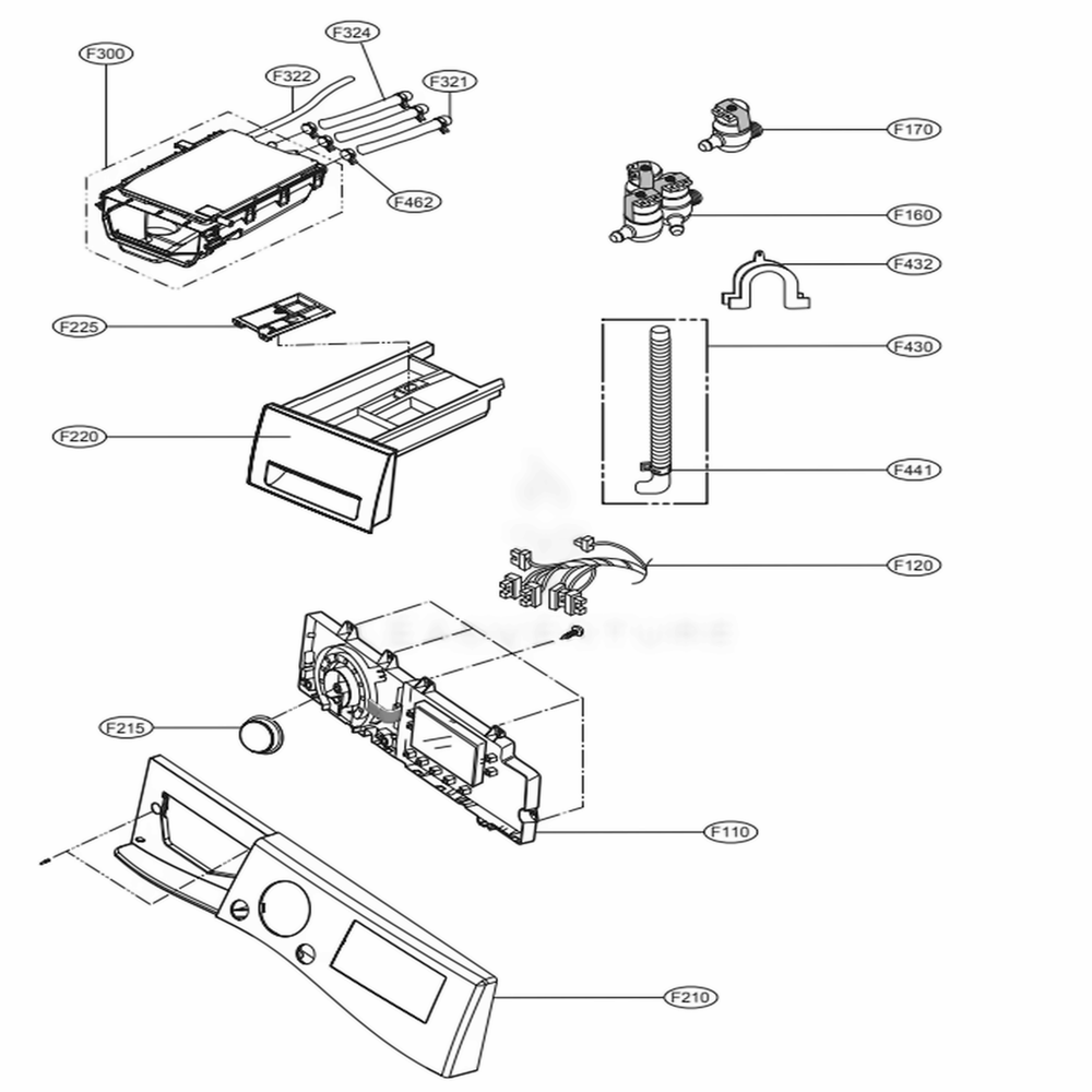 Control Panel And Dispenser Assembly Diagram and Parts List for WM1385HW ABWEEUS LG Washer