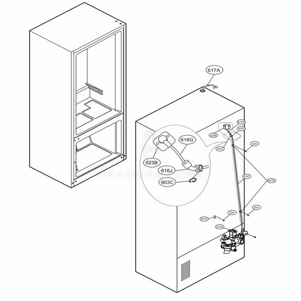 Valve And Water Tube Parts Diagram and Parts List for LMXC23796M AMTCNA0 LG Refrigerator