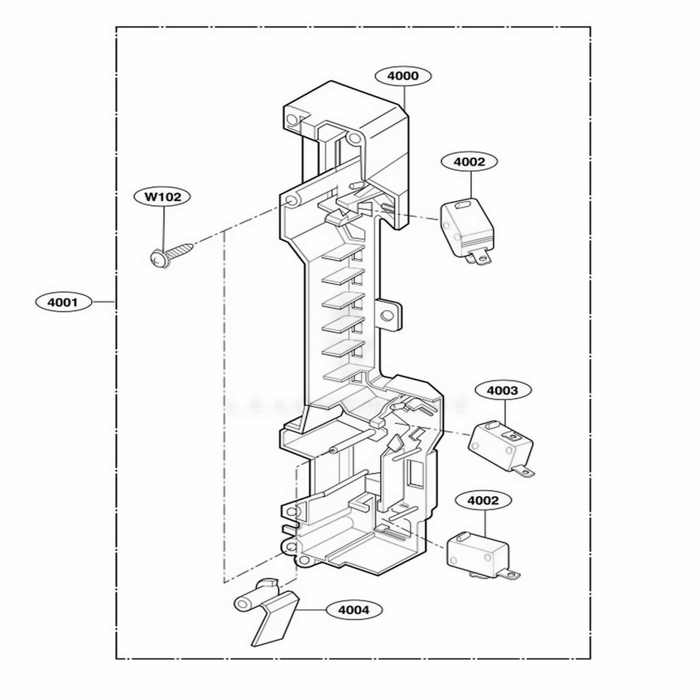 Latch Board Parts Diagram and Parts List for 64682 AW1ESEA LG Range