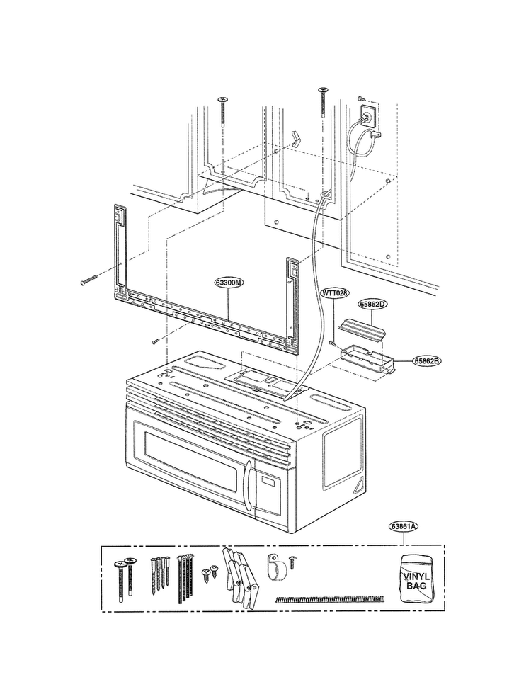 Installation Parts Diagram and Parts List for LMV1645SB01  LG Microwave