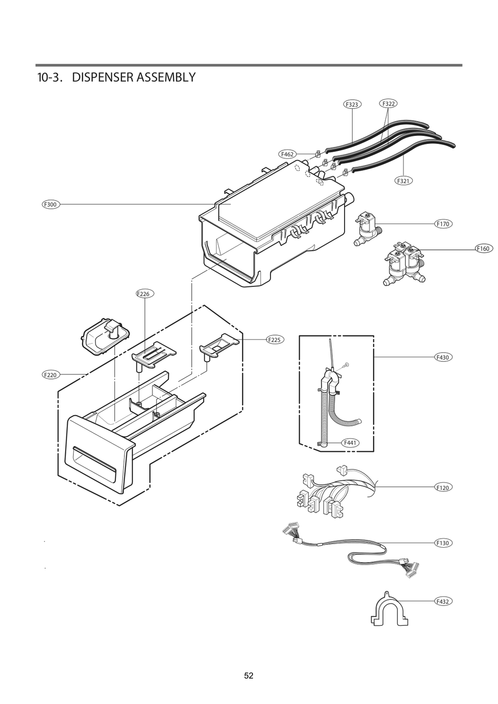 Dispenser Assembly Diagram and Parts List for FH4G2CDYV2 ABWEVUS LG Washer