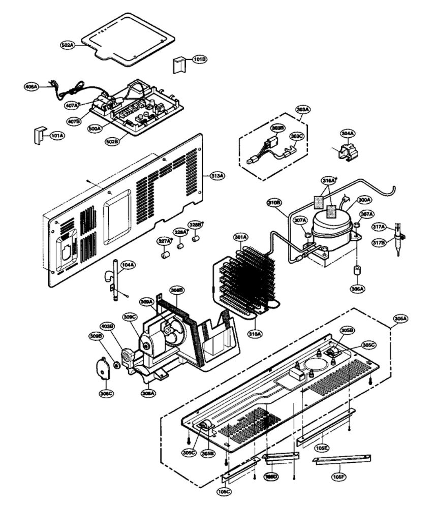 Machine Compartment Diagram and Parts List for LSC27970ST 00 LG Refrigerator