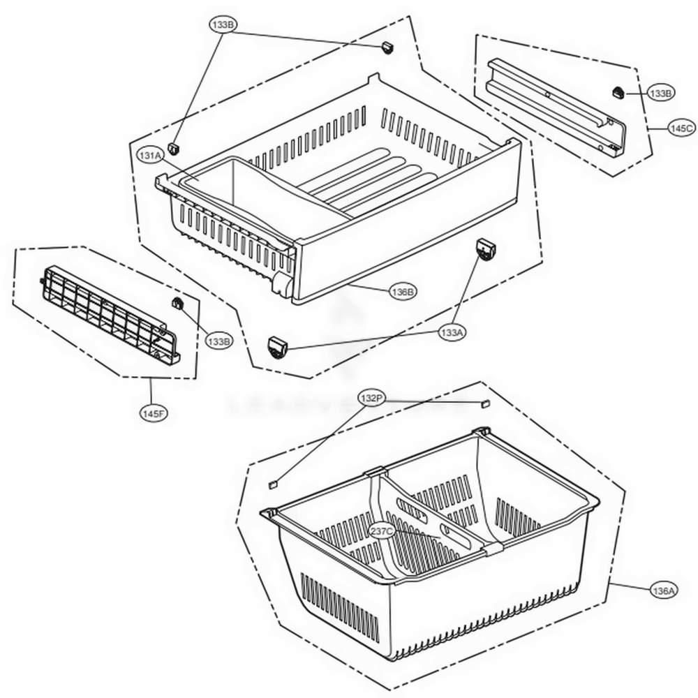 Freezer Parts Diagram and Parts List for LFXC22596S ASTCNA0 LG Refrigerator