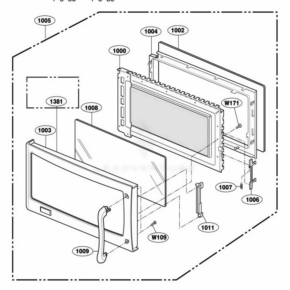 Door Parts Diagram and Parts List for 64682 AW1ESEA LG Range