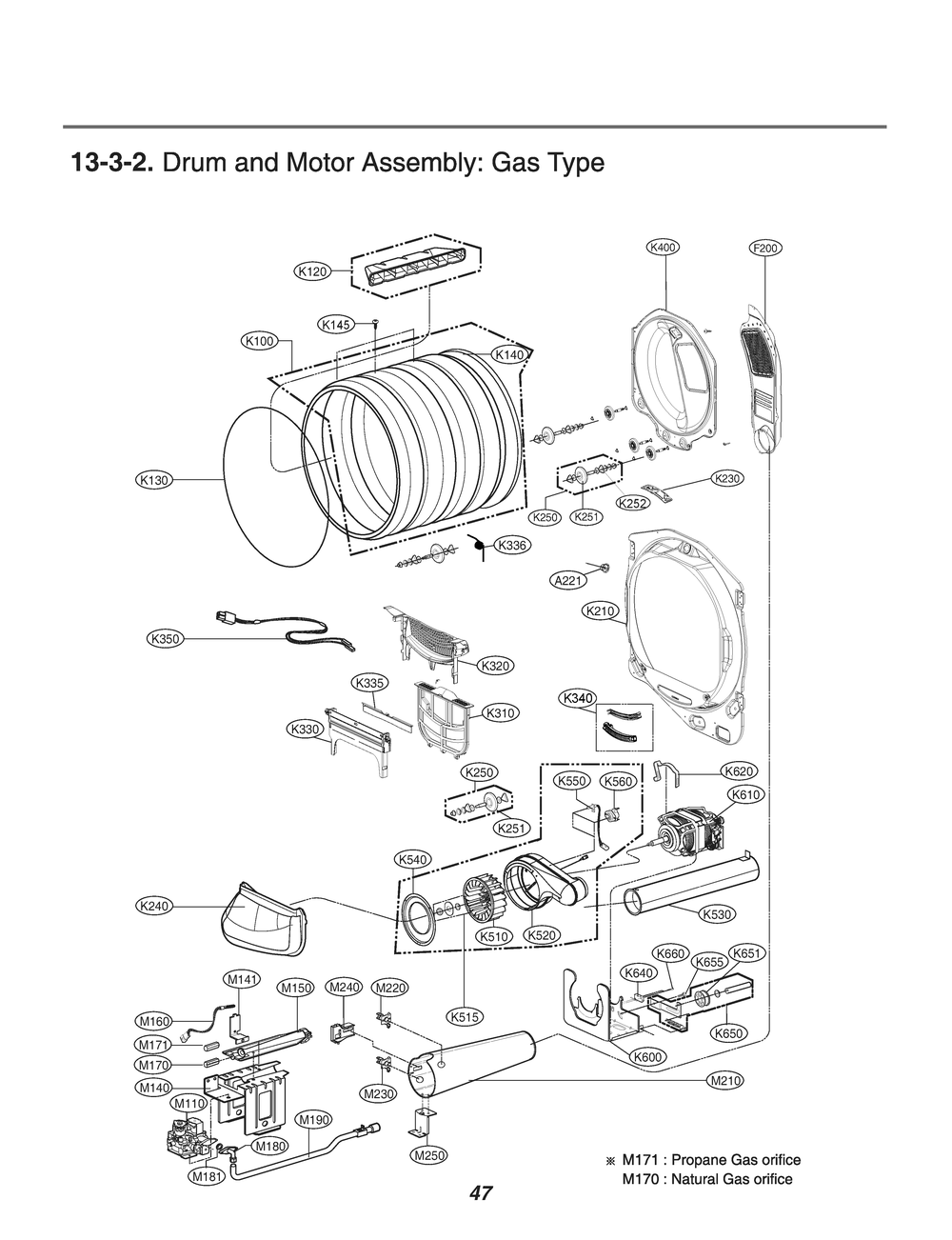 Drum And Motor Assembly Diagram and Parts List for RN13U6E ASSEEUS LG Dryer