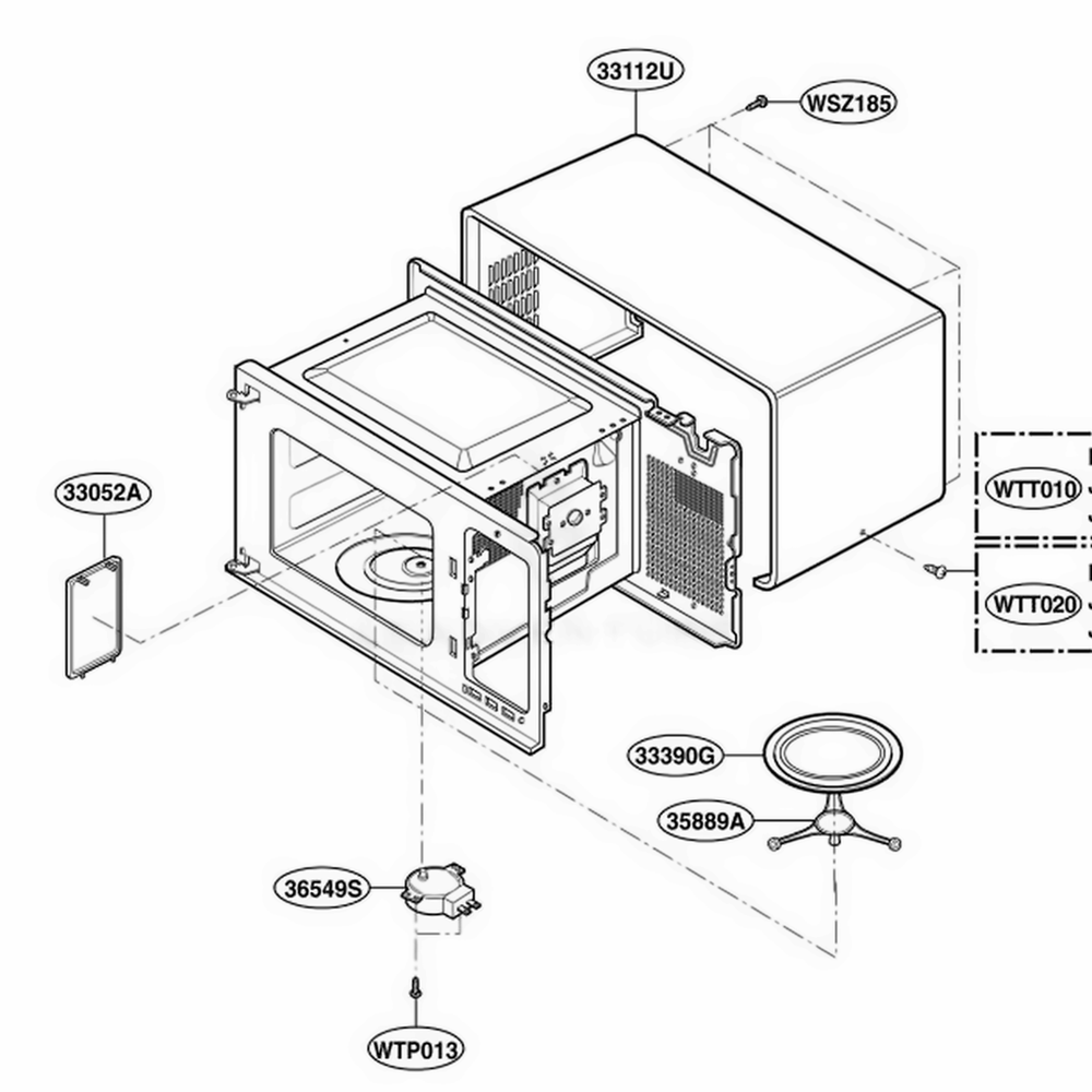 Oven Cavity Parts Diagram and Parts List for JES1039WJ CWHEGEU LG Range