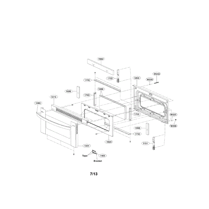 Upper Door Diagram and Parts List for LDE3037ST 00 LG Range
