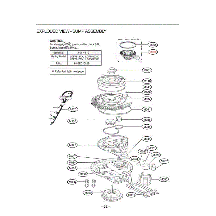 Section 1 Diagram and Parts List for LDF7811BB ABPEEUS LG Dishwasher