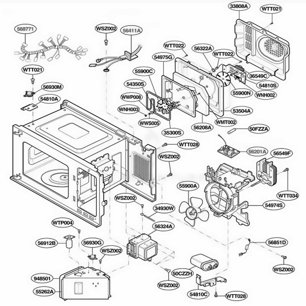 Interior Parts 2 Diagram and Parts List for LMH1017CVW AW1ELGA LG Range