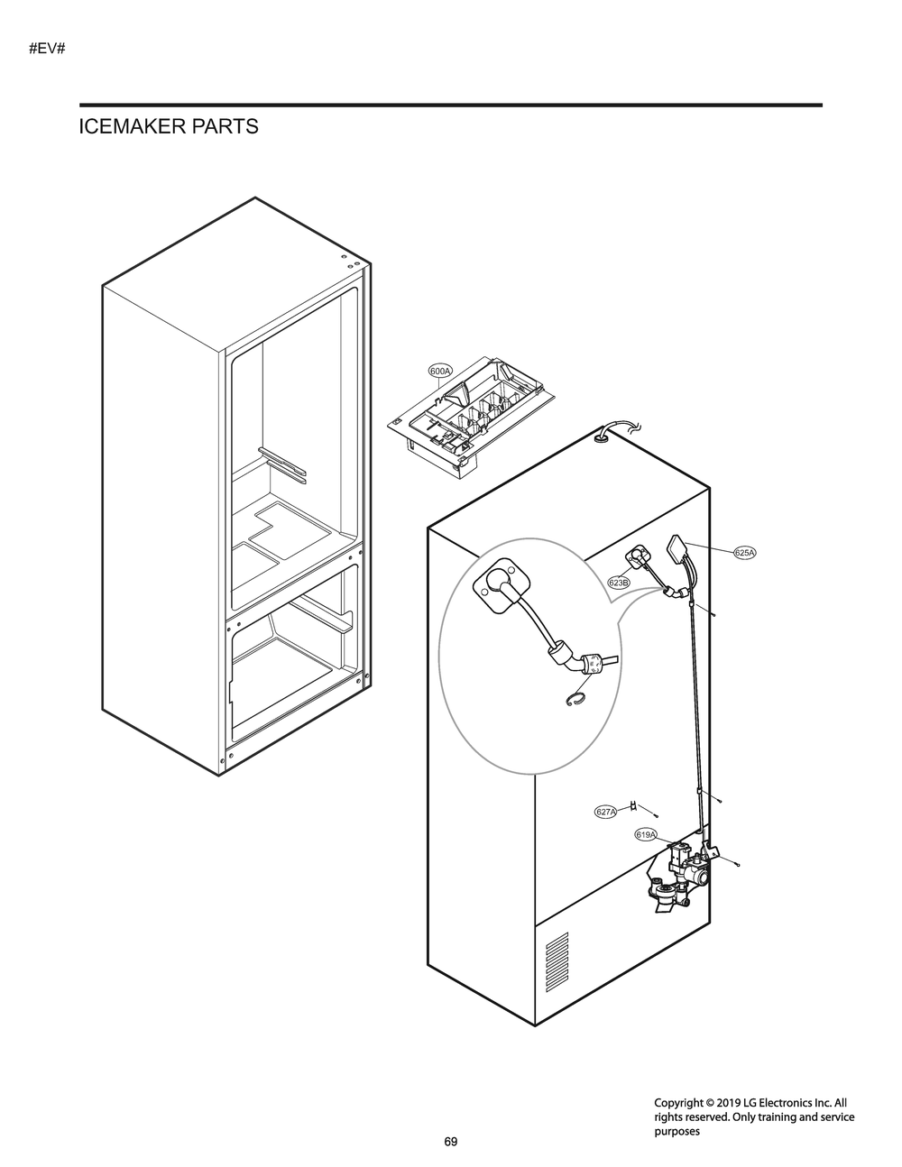 Ice Maker Parts Diagram and Parts List for GM-B258NKNM ASBCNA0 LG Refrigerator