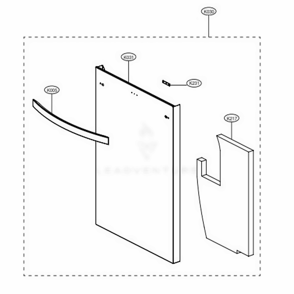 Front Cover Assembly Diagram and Parts List for 13383 ASTESEU LG Dishwasher
